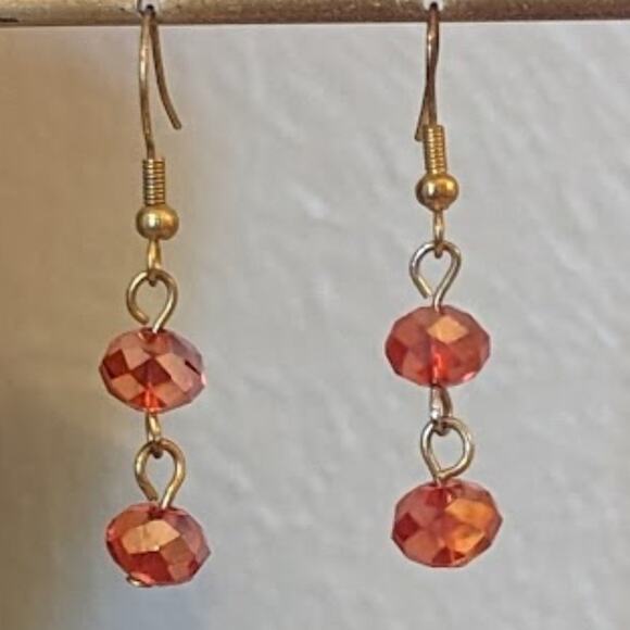 Lovely Coral Colored Crystal Dangle Earrings on French Wire - Picture 3 of 4